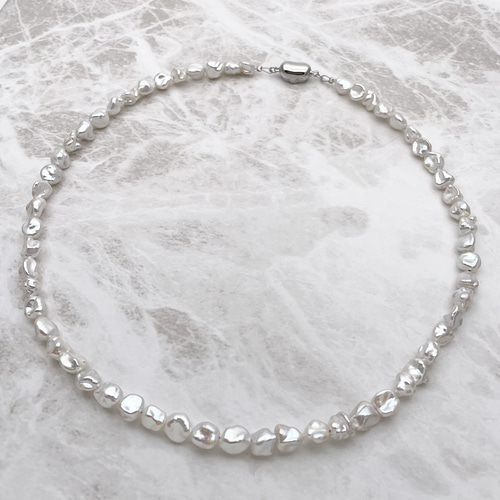 艶々ケシパールのネックレス バロック 小粒 中粒 淡水真珠 SV925