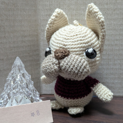 あみぐるみ 白黒のブルドッグの赤ちゃん ハンドメイド フレンチブルドッグのあみぐるみ、ゆる～いお顔がたまらなく