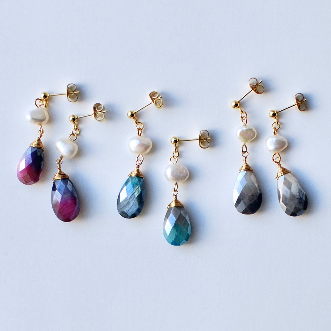 ハルモニア｜淡水パールとムーンストーンの耳飾り