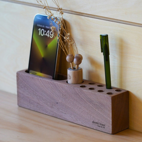 Father Christmas オルゴール付木製ペン立て ボールペン+シャーペン+