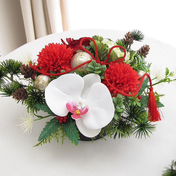 造花 お正月飾り 椿 葉牡丹 松 アレンジ 【公式通販】