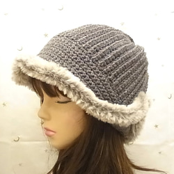 ニット帽 ニットキャップ 帽子　手編みグレー　 2枚目の画像