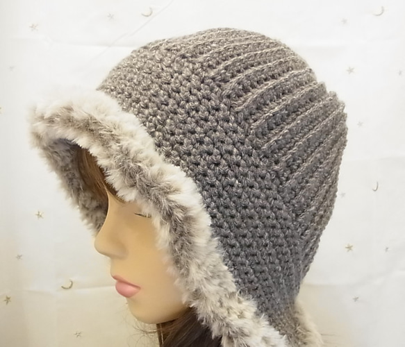 ニット帽 ニットキャップ 帽子　手編みグレー　 6枚目の画像