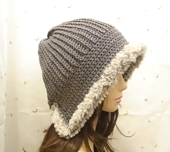 ニット帽 ニットキャップ 帽子　手編みグレー　 9枚目の画像