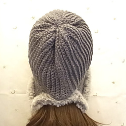 ニット帽 ニットキャップ 帽子　手編みグレー　 7枚目の画像