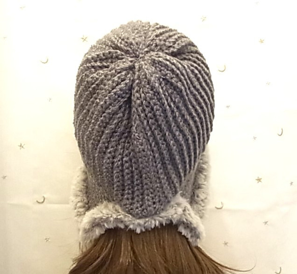 ニット帽 ニットキャップ 帽子　手編みグレー　 7枚目の画像