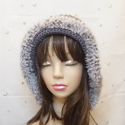 ニット帽 ニットキャップ 帽子　手編みグレー　 3枚目の画像