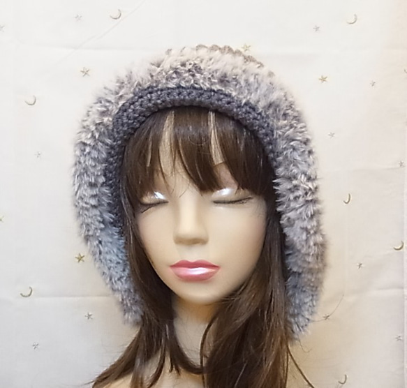 ニット帽 ニットキャップ 帽子　手編みグレー　 3枚目の画像