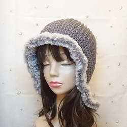 ニット帽 ニットキャップ 帽子　手編みグレー　 4枚目の画像