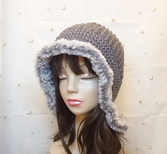 ニット帽 ニットキャップ 帽子　手編みグレー　 4枚目の画像