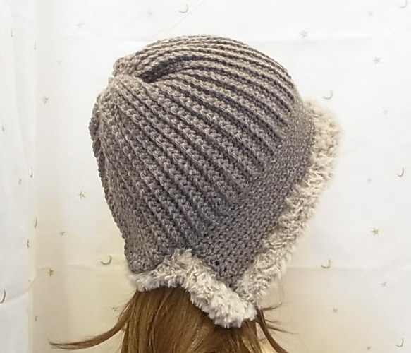 ニット帽 ニットキャップ 帽子　手編みグレー　 8枚目の画像