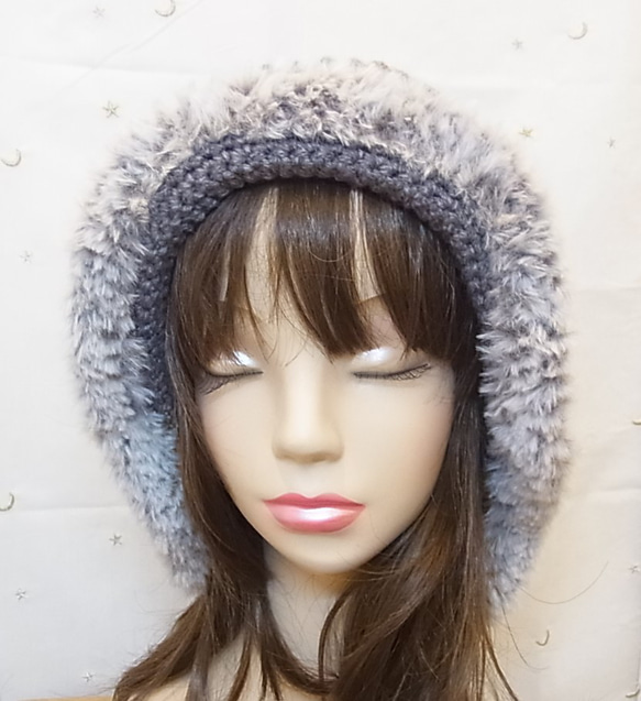 ニット帽 ニットキャップ 帽子　手編みグレー　 11枚目の画像