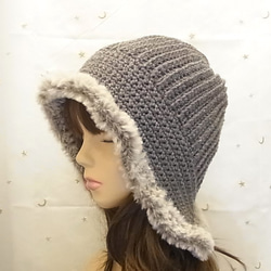 ニット帽 ニットキャップ 帽子　手編みグレー　 5枚目の画像