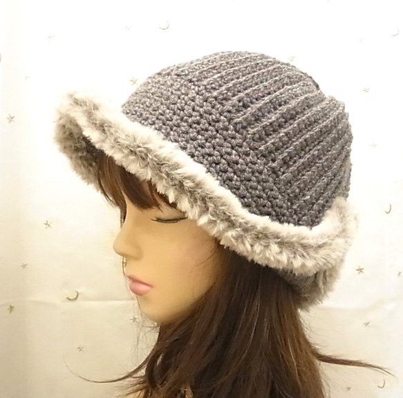 ニット帽 ニットキャップ 帽子　手編みグレー　 10枚目の画像