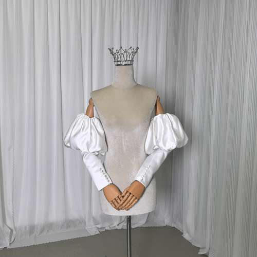 送料無料！ロングスリーブ 取り外し袖 くるみボタン 光沢サテン 可愛い  