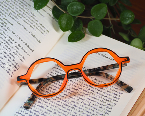 木製フレーム ラウンド型メガネ オレンジ ラウンド型フレーム｜オレンジ｜老眼鏡、だてメガネ、近視用