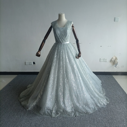 グリッタードレス フリル袖 シルバー