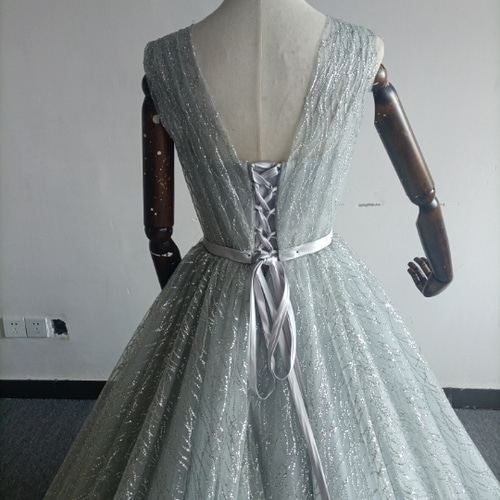 ウエディングドレス シルバー キラキラグリッターチュール プリンセス