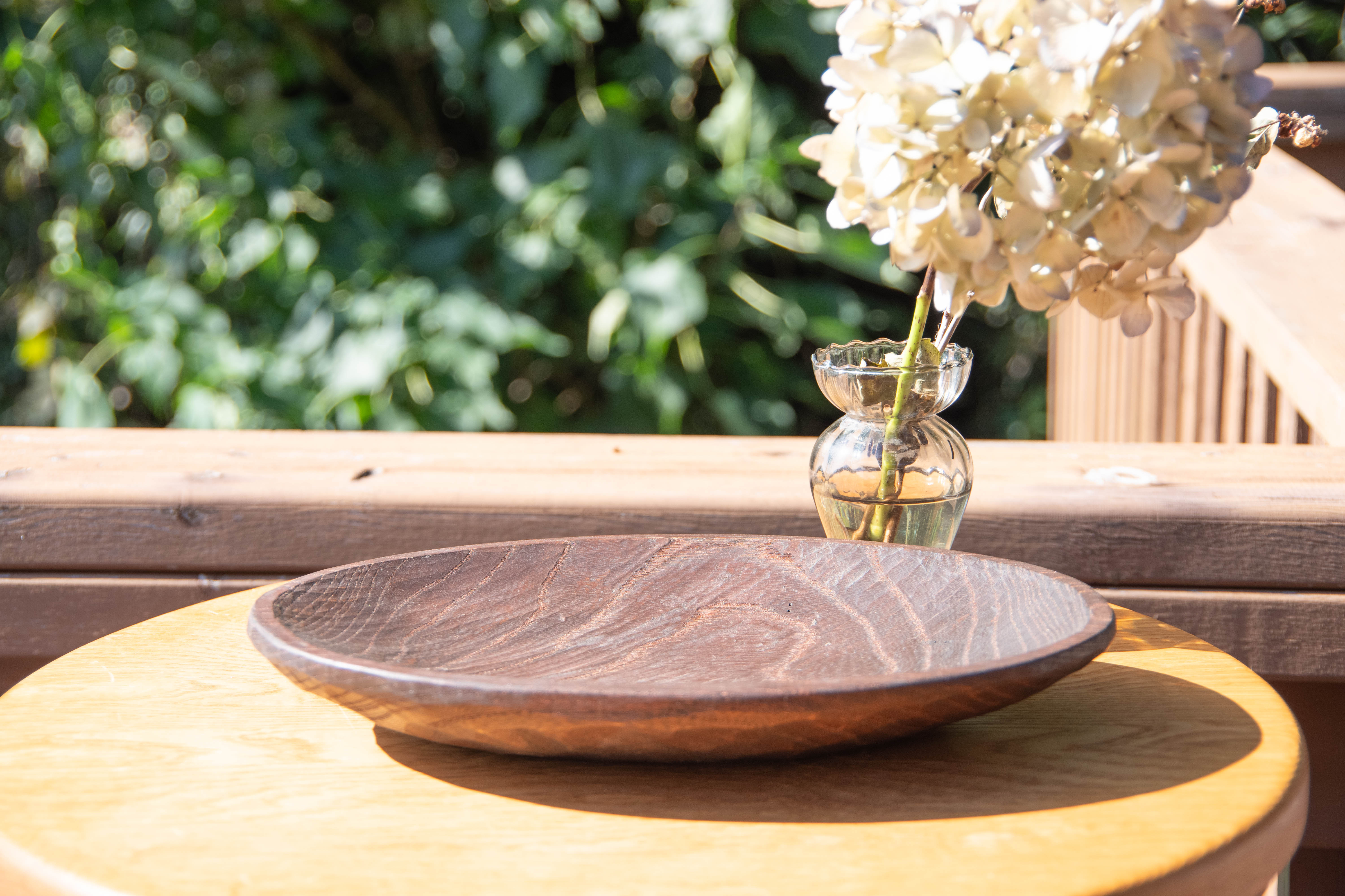 職人手作りクリの木 楕円形 盛り皿 温かみある木製食器 ダークブラウン オイル仕上げ (#16)