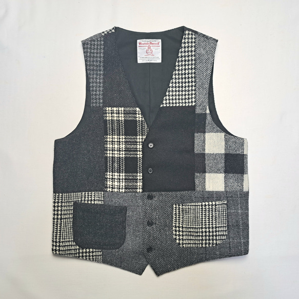 SALE20%OFF! ハリスツイード パッチワーク ベスト モノトーン系 ベスト