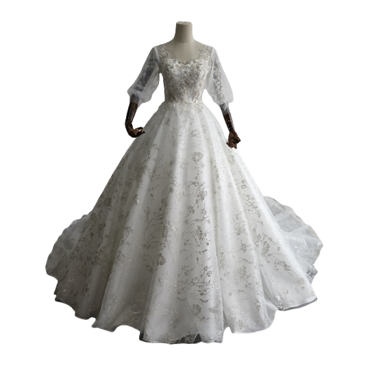 ウエディングドレス 取り外し袖 総レース 華やかなトレーン 高级刺繍 ウェディングドレス/ブライズメイ