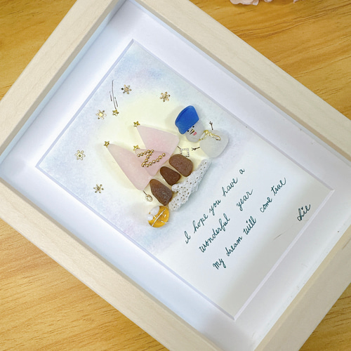 ④【雪だるまfamily】クリスマス シーグラスアート Amazon.co.jp: シーグラスアート 雪だるま スノーマン オシャレ