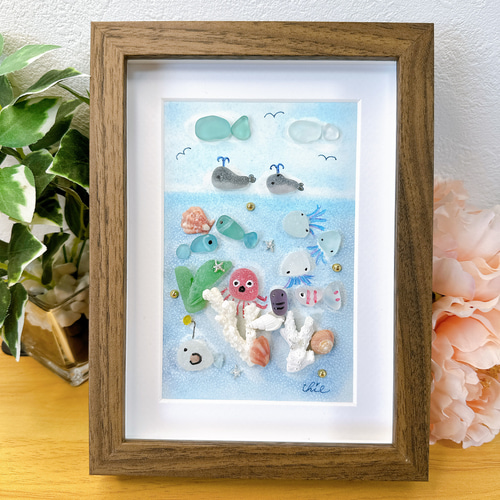 シーグラスアート　*・゜゜・*:.。..。.:*・海*・゜゜・*:.。..。.: シーグラスアート no.37 海の仲間たち インテリア 海 その他アート
