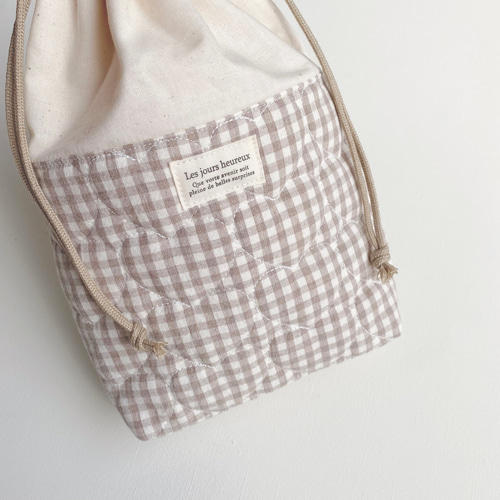 送料無料》 ぷっくりハート モカ チェック ハートキルト キルティング