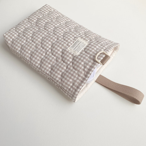 送料無料》 ぷっくりハート モカ チェック ハートキルト キルティング