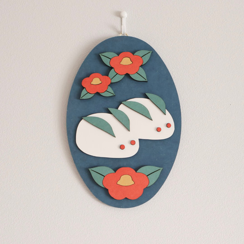 2026/1/1より価格改定】【木製タペストリー】雪に咲く椿とうさぎ