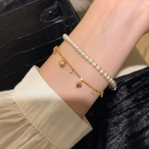 ハート形 ダイヤモンド付きブレスレットk18 ブレスレット パール大好き 