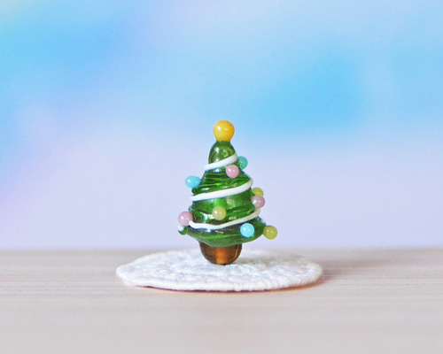 小さな ガラス細工のクリスマスツリー（G）（ミニチュア オブジェ