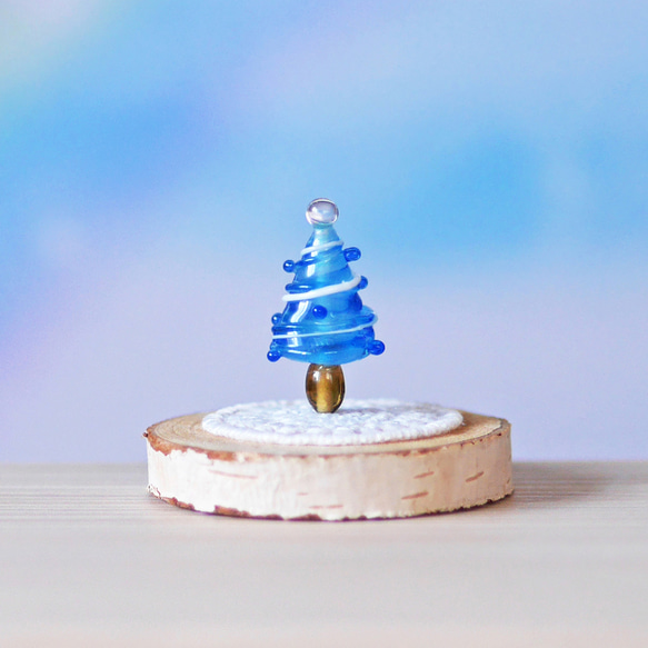 クリスマス　ガラス細工　ミニチュア 小さな ガラス細工のクリスマスツリー（ブルー）A （ミニチュア