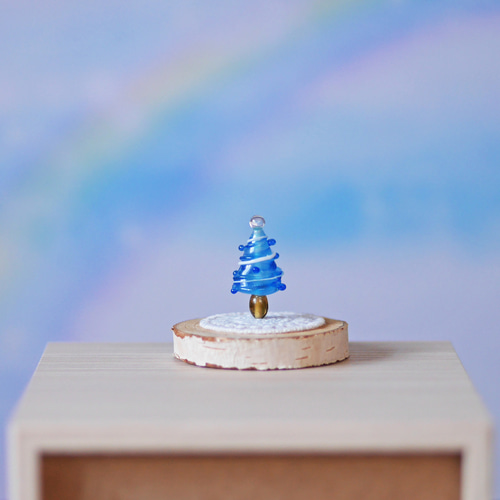 小さな ガラス細工のクリスマスツリー（ブルー）A （ミニチュア