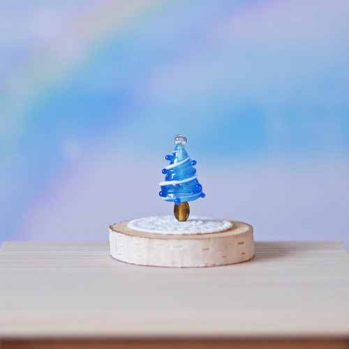 クリスマス　ガラス細工　ミニチュア 小さな ガラス細工のクリスマスツリー（ブルー）A （ミニチュア