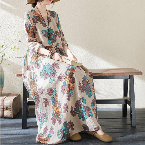 ２３区　大きいサイズ♡４４　ロングワンピース　ベルト付　花柄　ネイビー　春夏 c9125d9f35aea3246dba06ed16b751