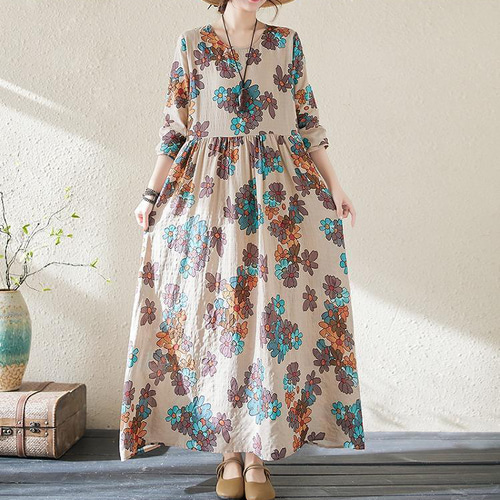 大きいサイズ】 レディース ロング ワンピース 春夏 秋 新品 長袖 花柄
