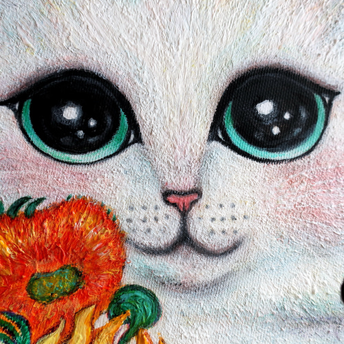 原画「ひまわりを飾る猫2 (ゴッホへのオマージュ)」 F10号 ＃絵画