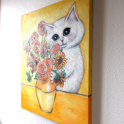 絵画 猫 ゴッホ 向日葵 ミニ画 パロディ オマージュ cat art Gogh ゴッホ ひまわり パロディ キャンバスポスター 猫 ウォール