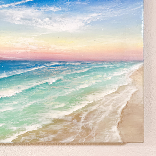 Earth【原画】夜明け前の海辺と飛行機曇 〜星降る夜空と眩い朝の間