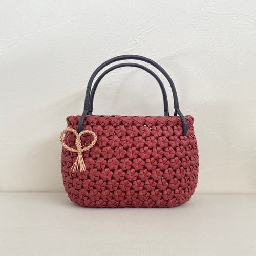 オーダー専用 クラフトバンド花結び かごバッグ Let's make a large flower knot knitted bag with a craft band