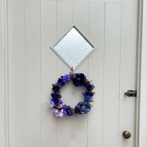 マダム・ミミのロイヤルブルーとパープルのクリスマスリース（送料無料