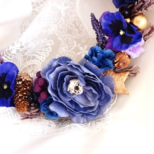 マダム・ミミのロイヤルブルーとパープルのクリスマスリース（送料無料
