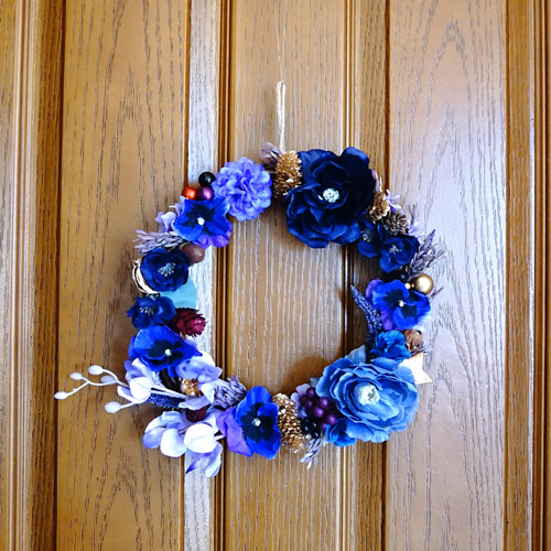 マダム・ミミのロイヤルブルーとパープルのクリスマスリース（送料無料