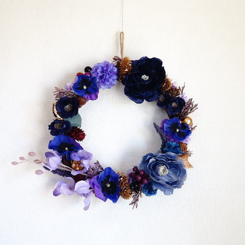 マダム・ミミのロイヤルブルーとパープルのクリスマスリース（送料無料