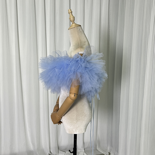 送料無料！取り外しオフショルダー ライトブルー ラッフルフリル  