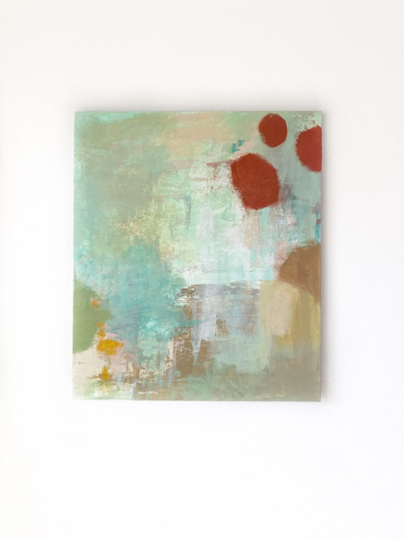 抽象アクリル画 緑色と茶色