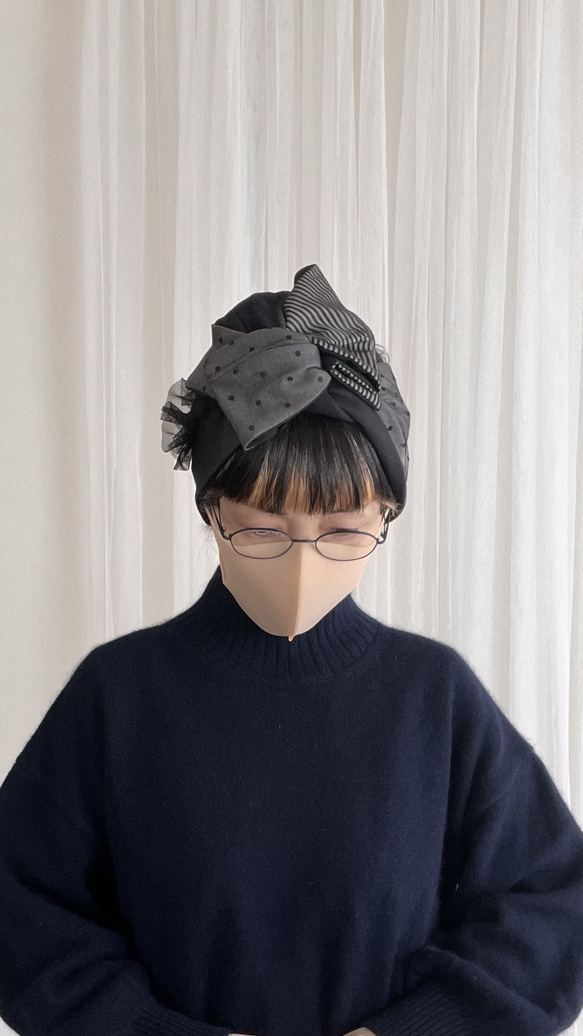 漆黒のきらめきヘアターバン 頭が痛くなりにくいワイヤーターバン 