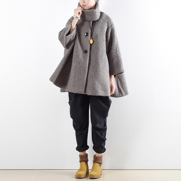気温に合わせて着脱出来る共布スヌード付き☆フレアショートコート グレー