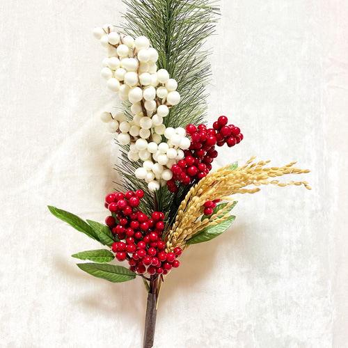 お正月2026】若松と紅白南天の稲穂飾り 2wey 正月飾り しめ縄飾り